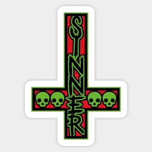 Sinner On Inverted Cross Red And Green Sticker